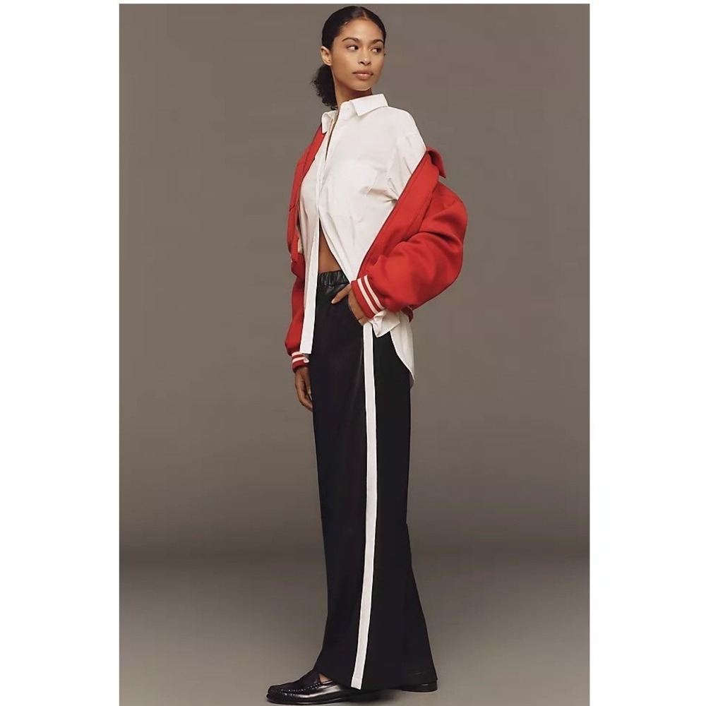 Maeve Anthropologie Faux Leather Side Stripe Track Pants Black White S